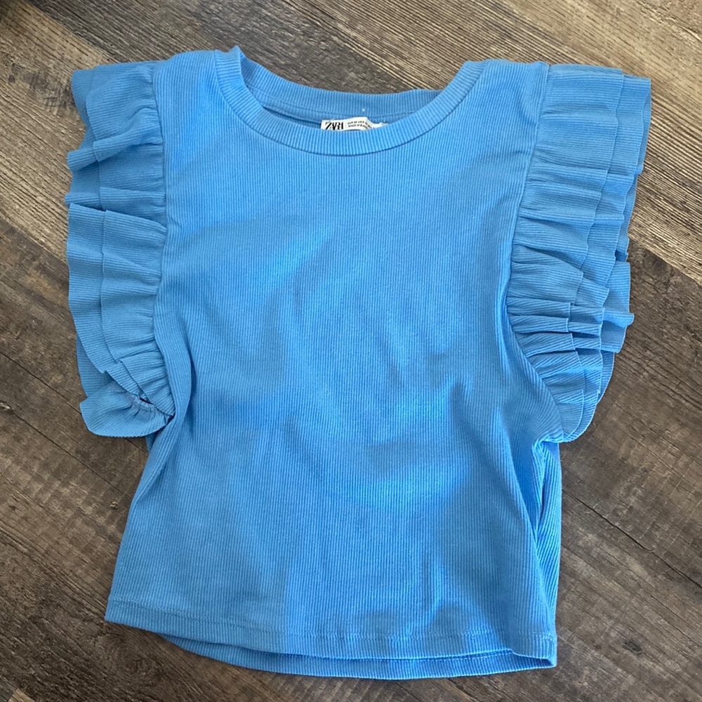 ZARA blue ruffle tank top